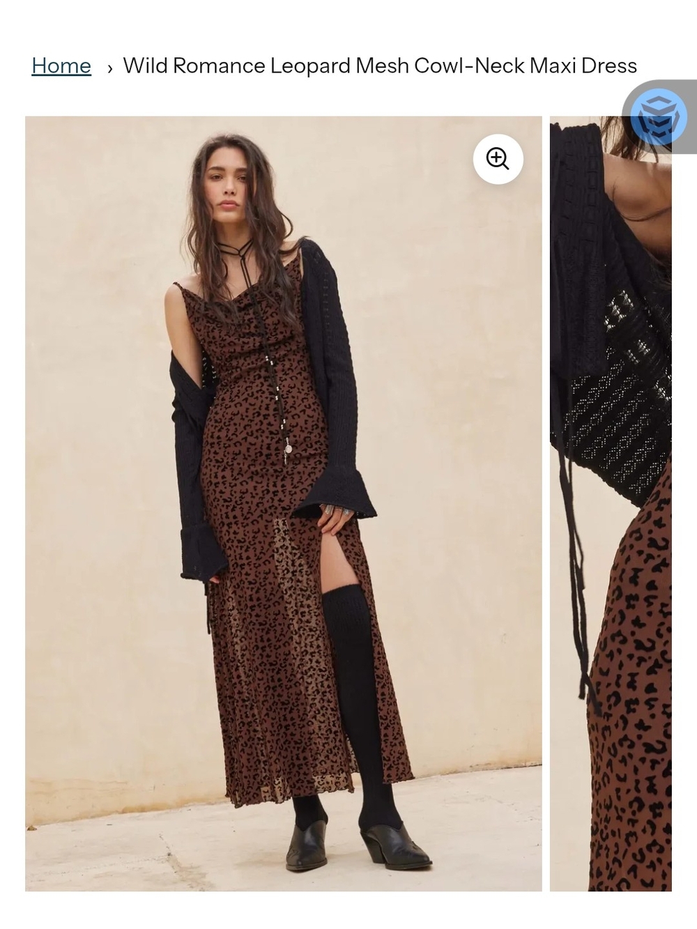 Promesa NWOT Leopard Mesh Cowl-Neck Maxi Dress in Brown and Black